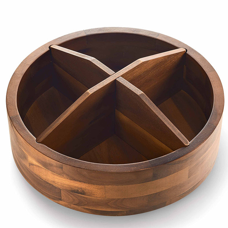 Acacia Wood Lazy Susan – 4-Section Rotating Organizer
