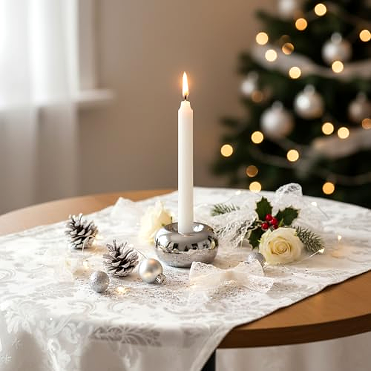 Silver Orb Taper Candle Holder
