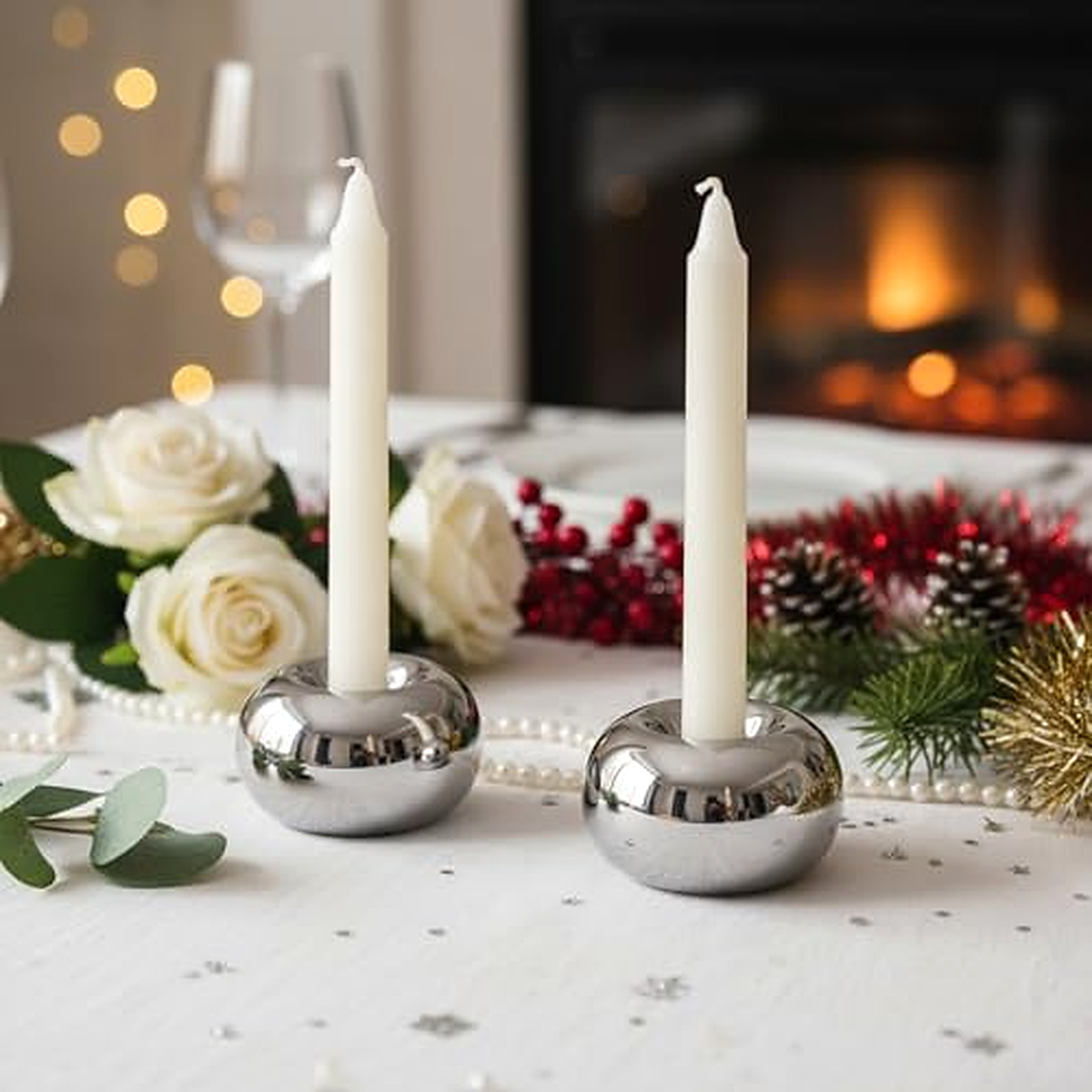 Silver Orb Taper Candle Holder