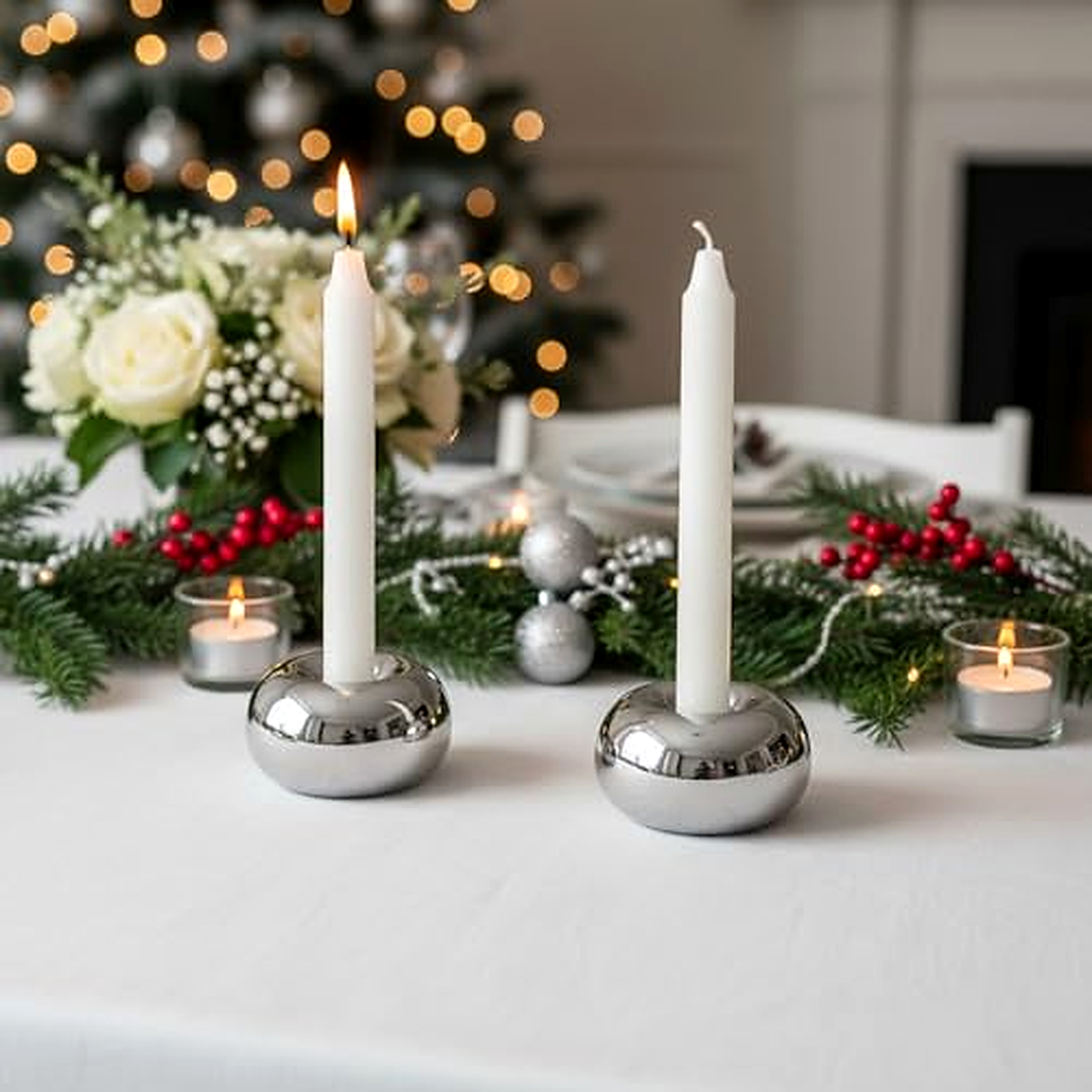 Silver Orb Taper Candle Holder