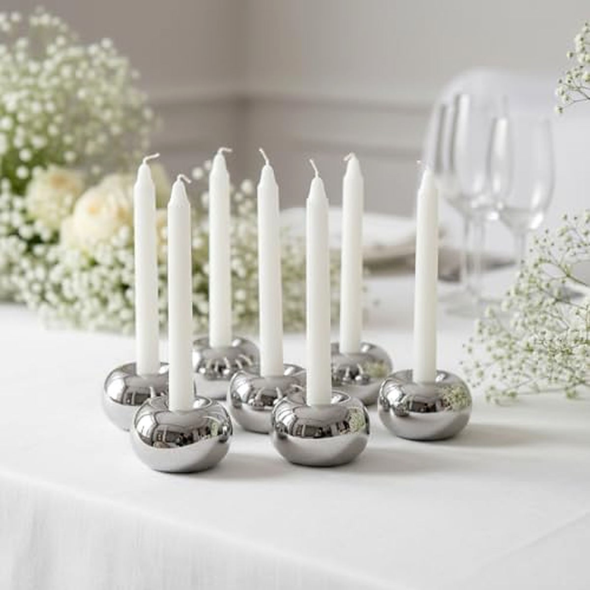 Silver Orb Taper Candle Holder