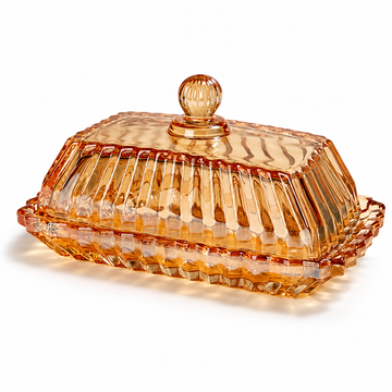 Amber Glass Butter Dish - Vintage Covered Design