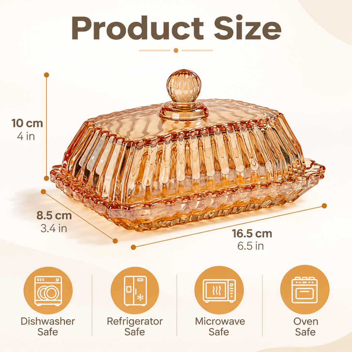 Amber Glass Butter Dish - Vintage Covered Design
