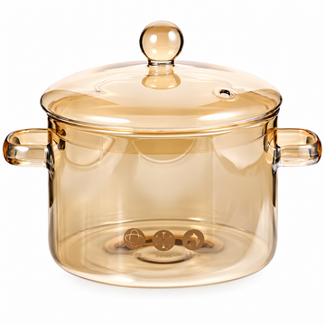 Amber Glass Cooking Pot - Heat-Resistant with Lid