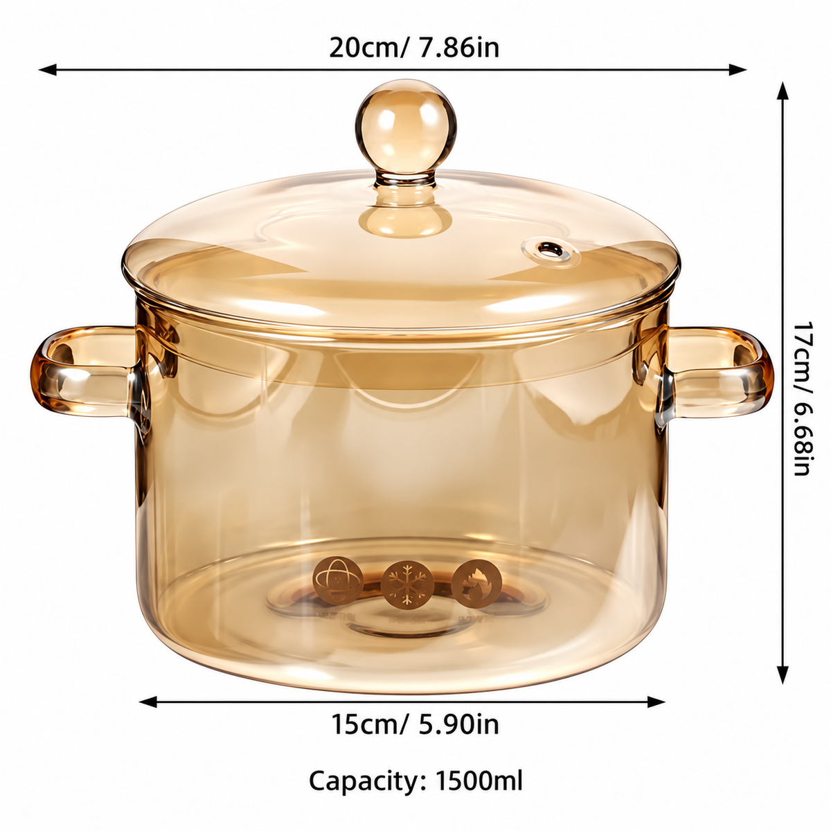 Amber Glass Cooking Pot - Heat-Resistant with Lid