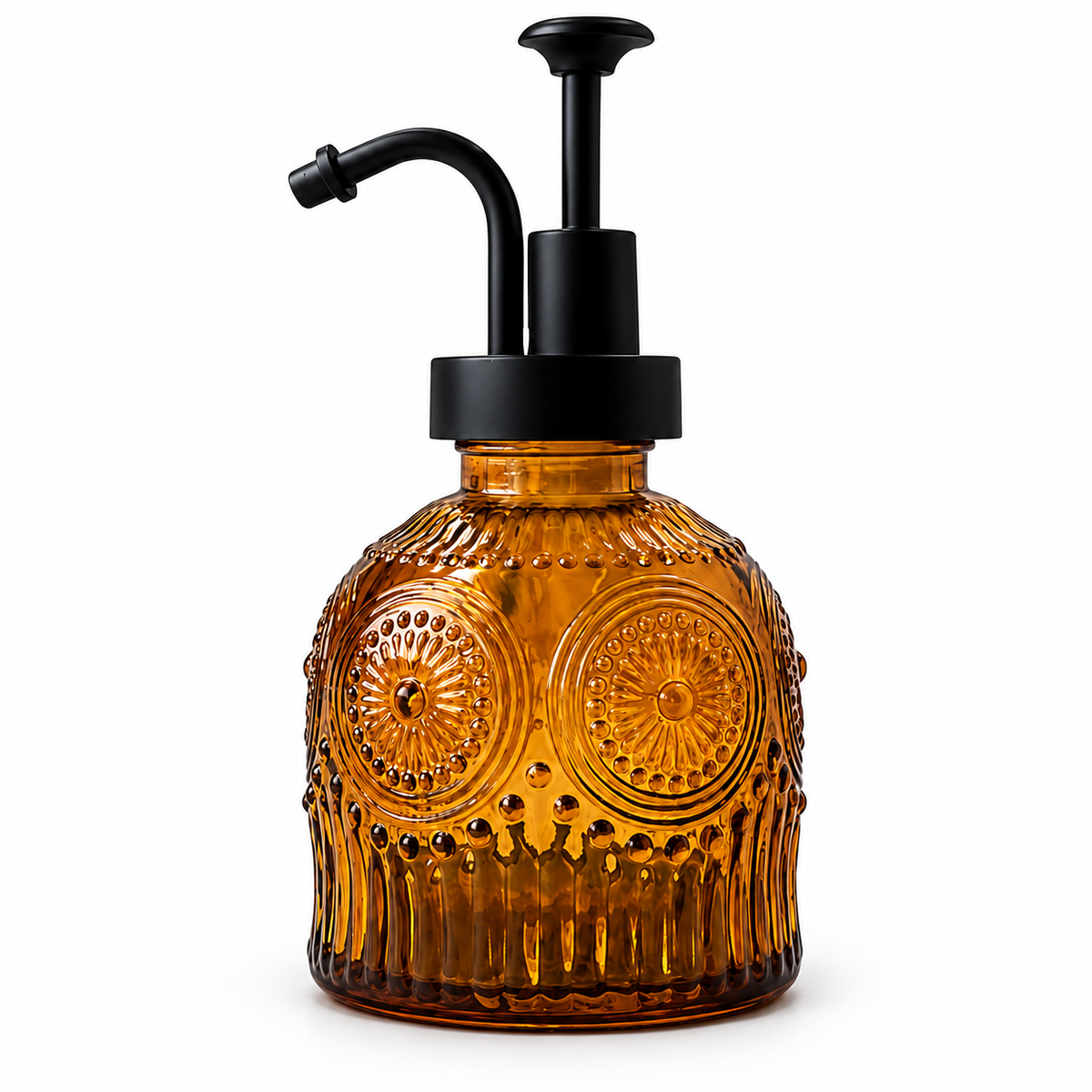 Amber Glass Soap Dispenser - Vintage Pump Bottle