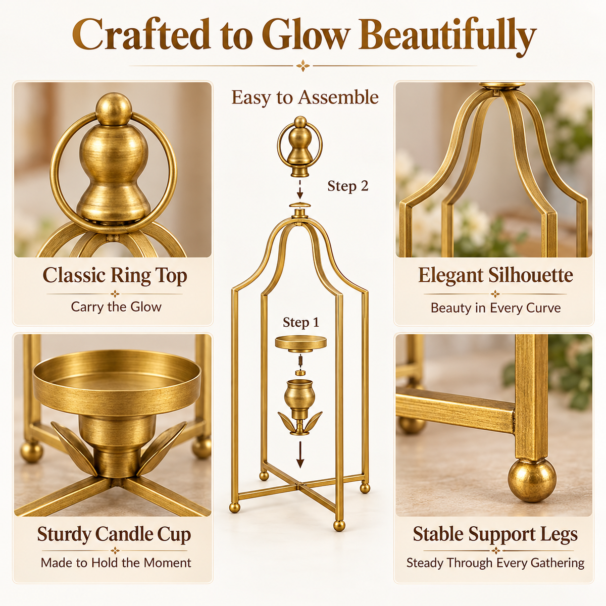 Antique Gold Candle Lanterns - Set of 2