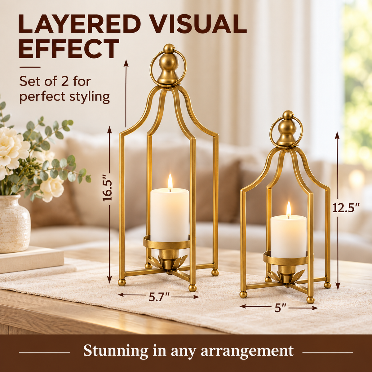 Antique Gold Candle Lanterns - Set of 2