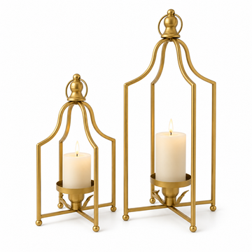 Antique Gold Candle Lanterns - Set of 2