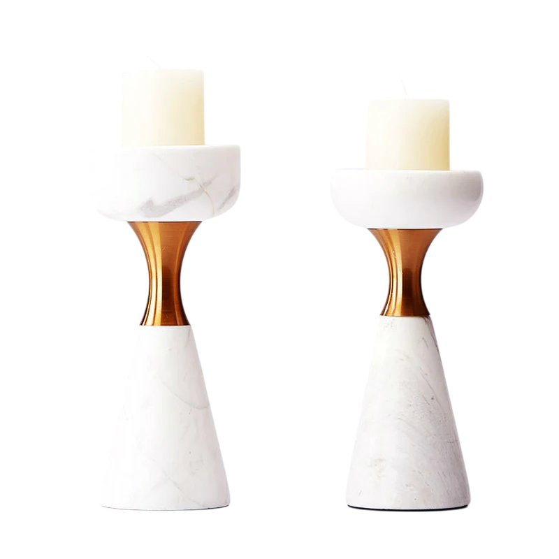 White Marble & Brass Candle Holders – Modern Luxury Stone Decor