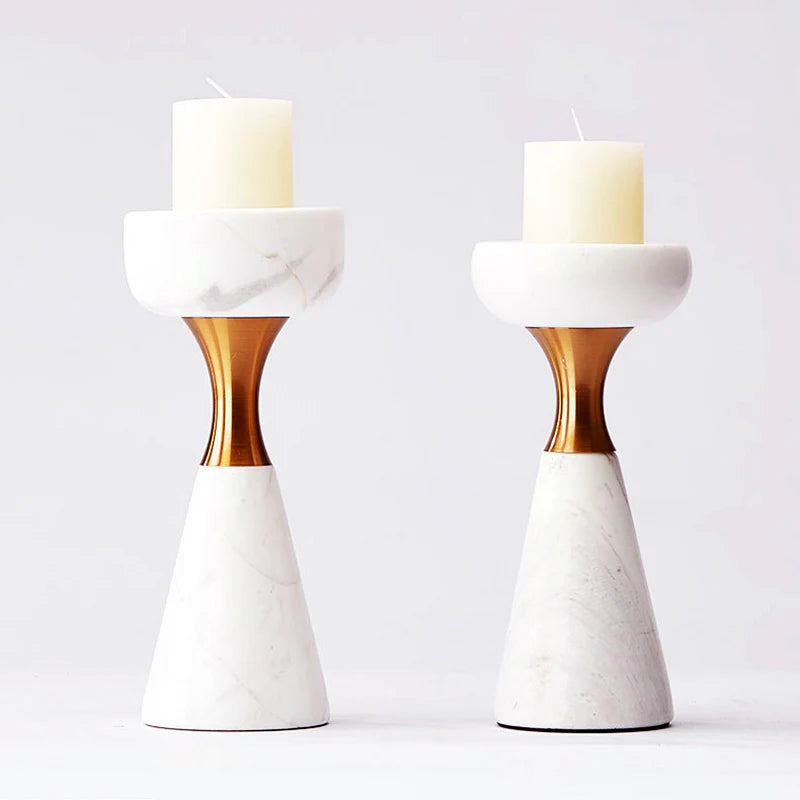 White Marble & Brass Candle Holders – Modern Luxury Stone Decor