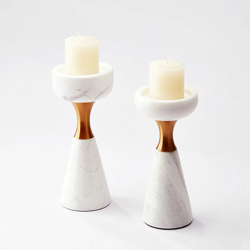 White Marble & Brass Candle Holders – Modern Luxury Stone Decor