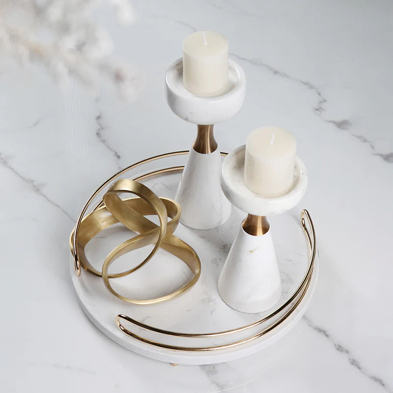 White Marble & Brass Candle Holders – Modern Luxury Stone Decor