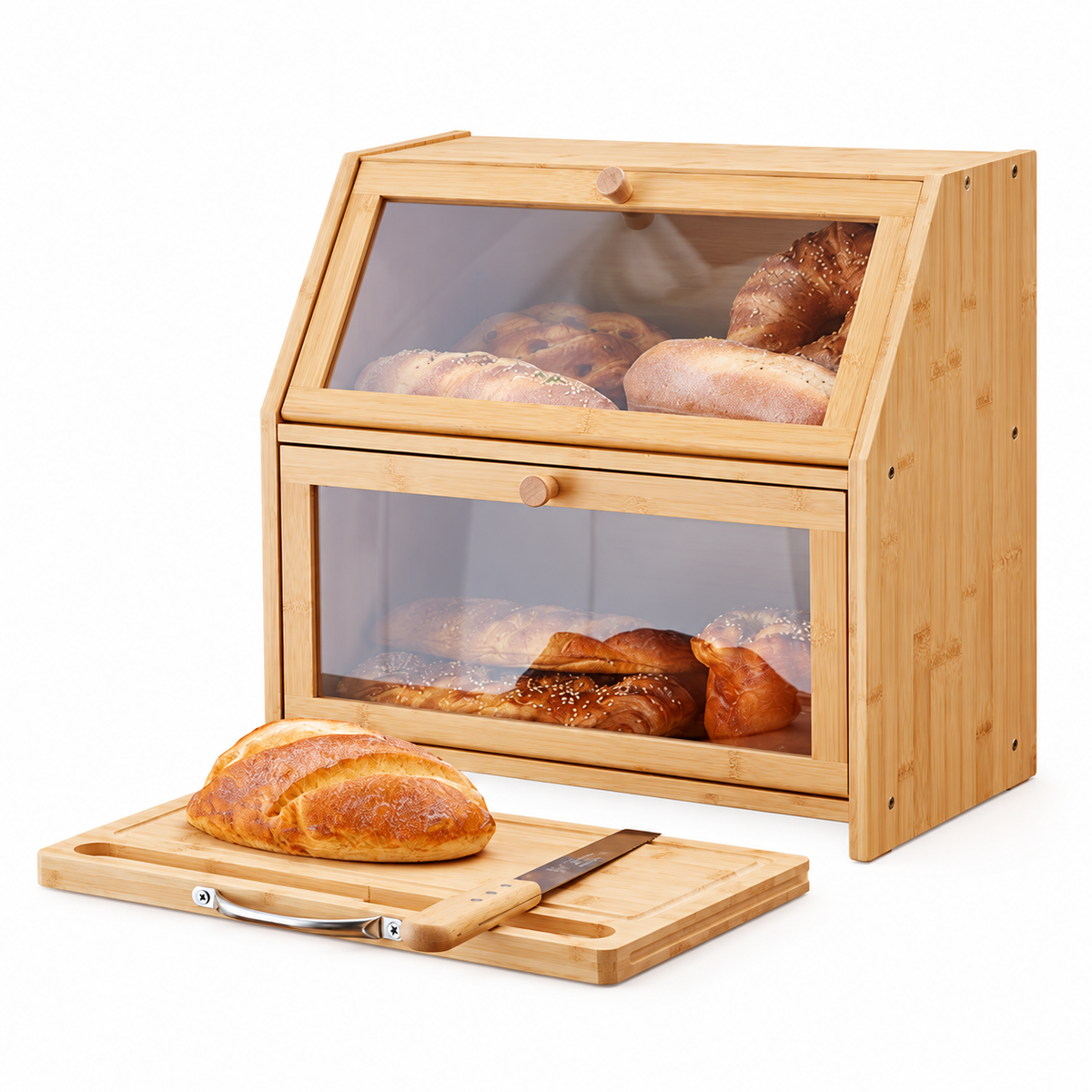 Double-Layer Bamboo Bread Storage Box