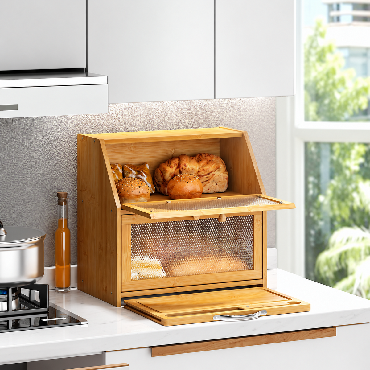 Bamboo Bread Box with Cutting Board