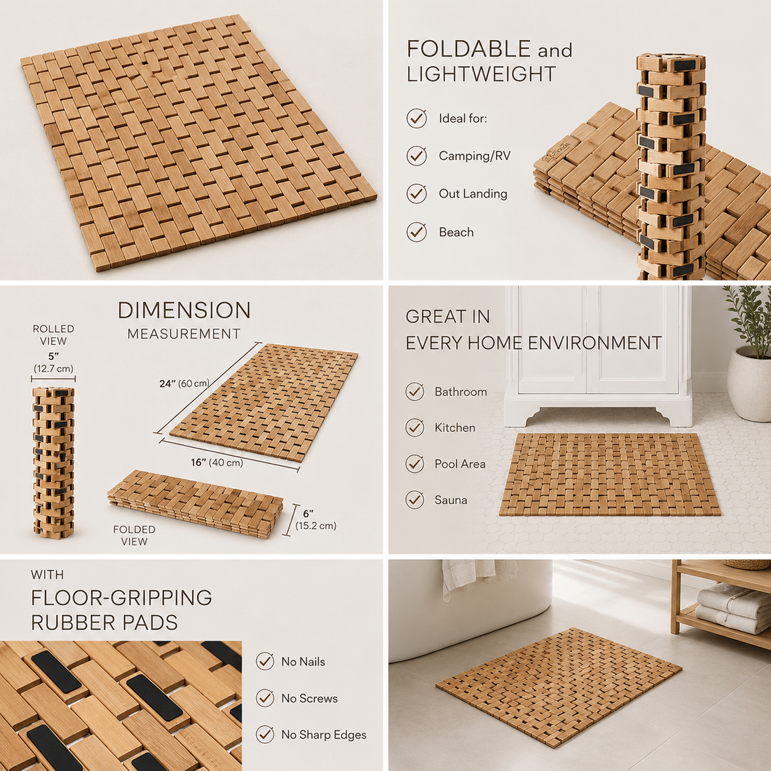 Bamboo Roll-Up Bath Mat