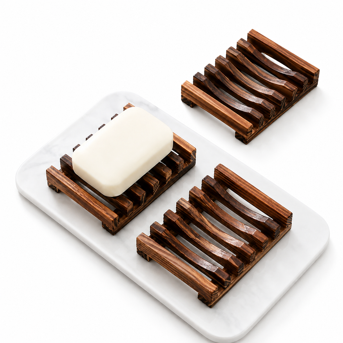 Bamboo soap dish with drainage for bathroom, kitchen and sauna