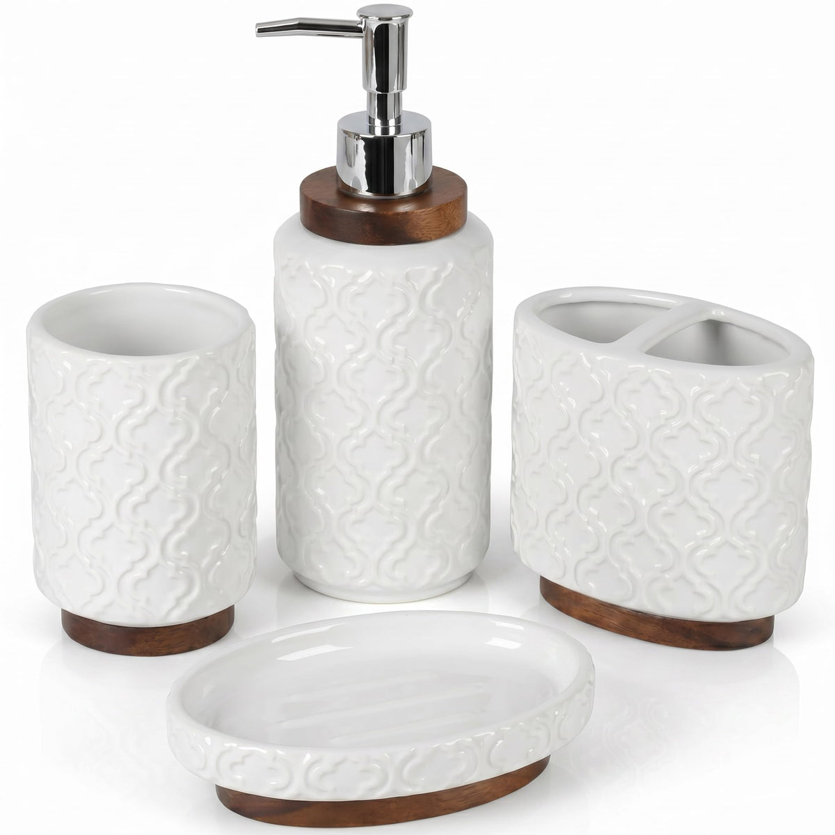 Bathroom Accessory Set - 4-Piece Ceramic Collection