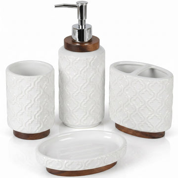 Bathroom Accessory Set - 4-Piece Ceramic Collection