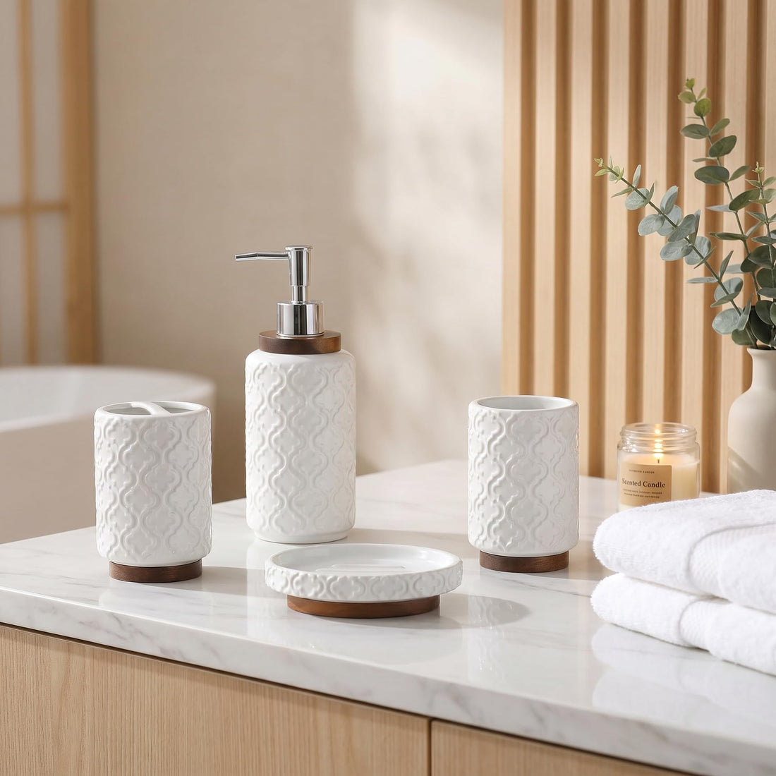 Bathroom Accessory Set - 4-Piece Ceramic Collection