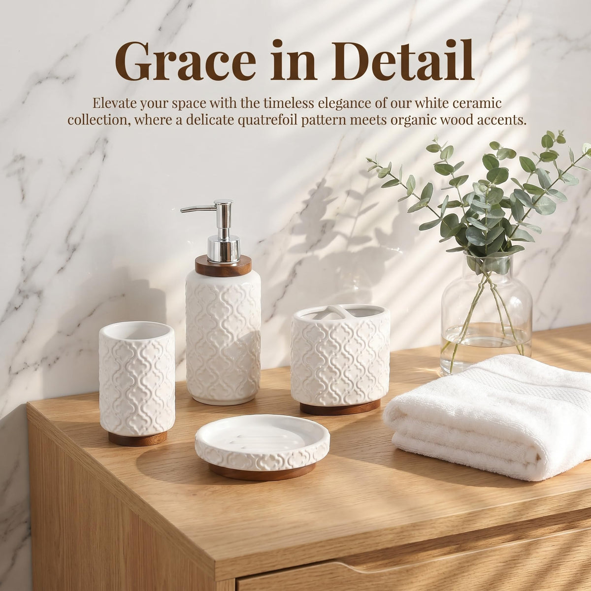 Bathroom Accessory Set - 4-Piece Ceramic Collection