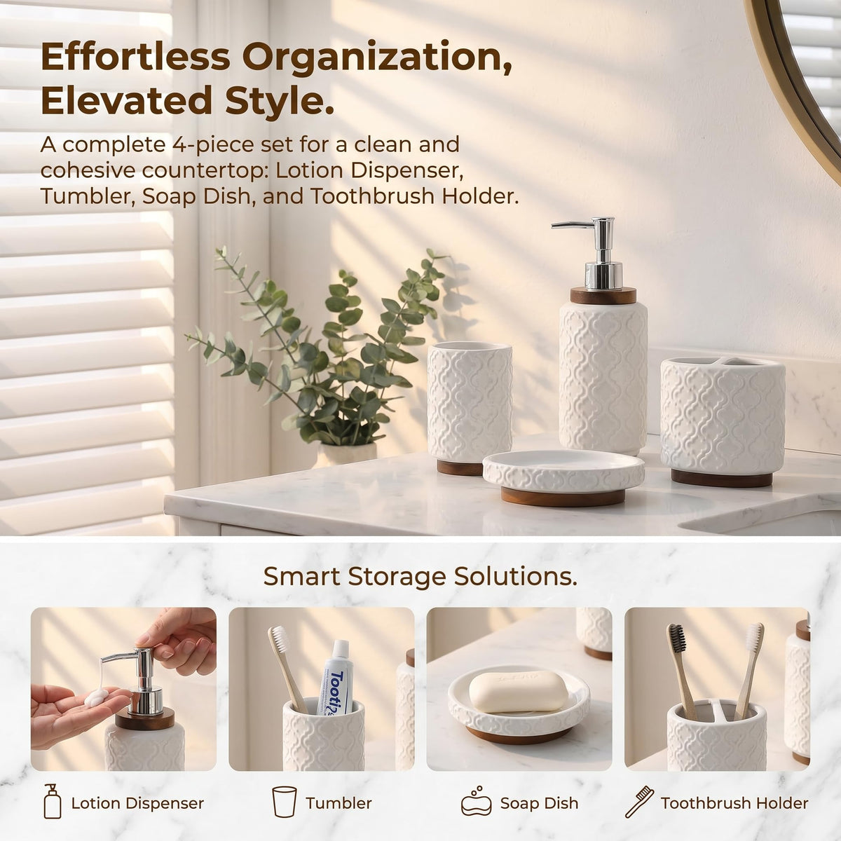 Bathroom Accessory Set - 4-Piece Ceramic Collection