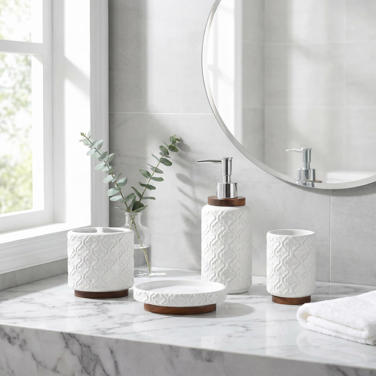 Bathroom Accessory Set - 4-Piece Ceramic Collection