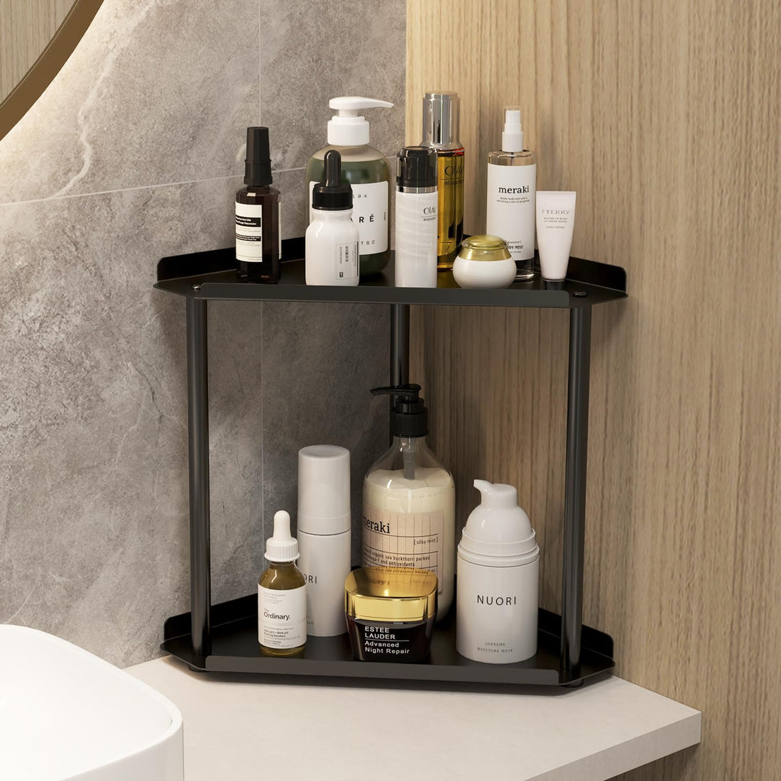 Bathroom Counter Organizer - 2 Tier Corner Shelf