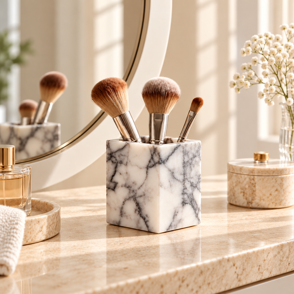Calacatta Viola Marble Brush Holder - Vanity Organizer
