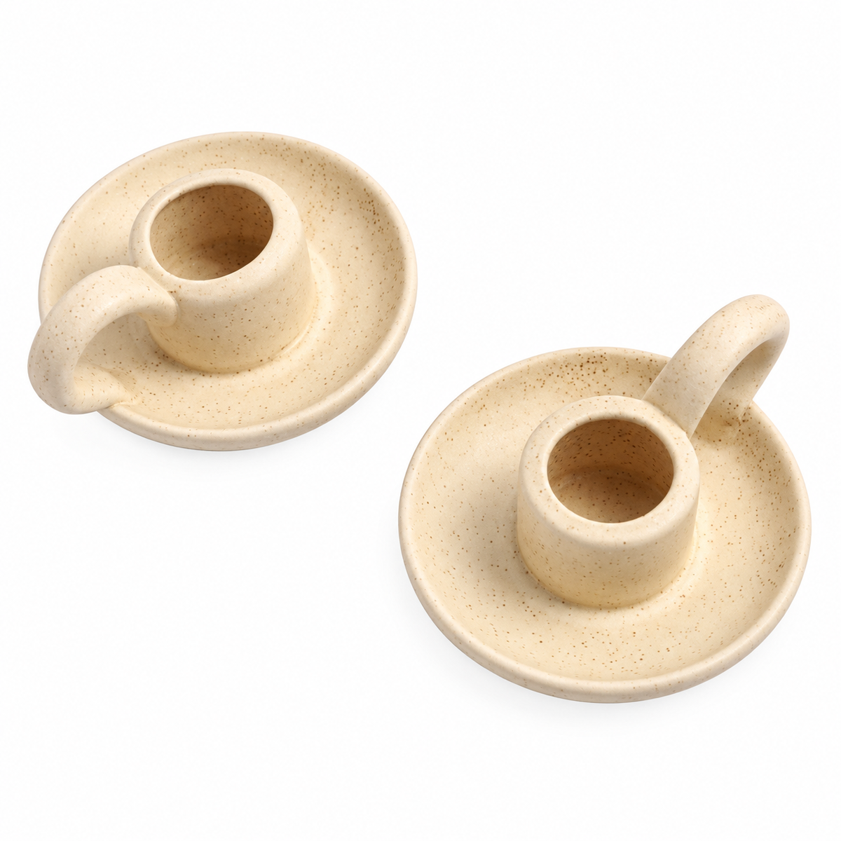 Ceramic Candle Holders - Beige Set of 2