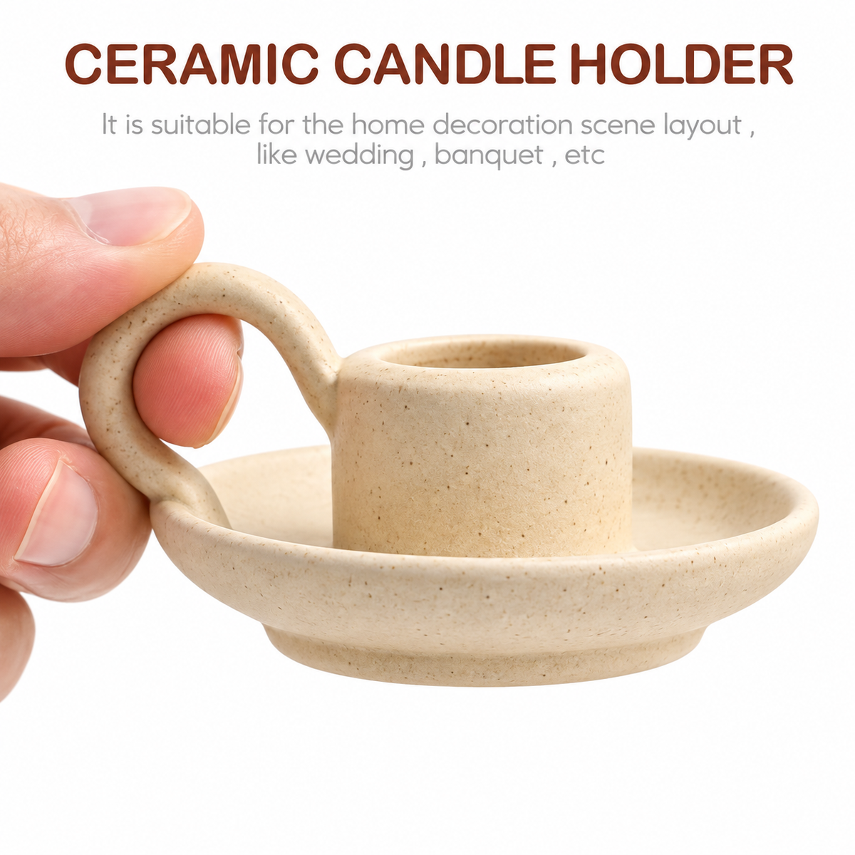 Ceramic Candle Holders - Beige Set of 2