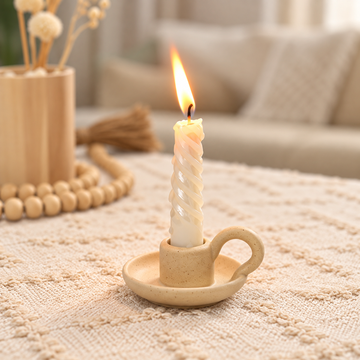 Ceramic Candle Holders - Beige Set of 2