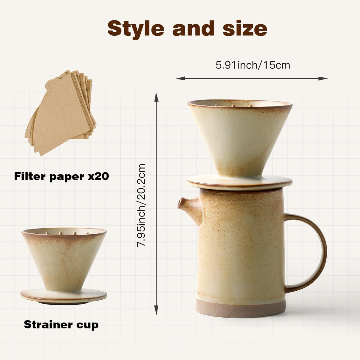 Ceramic Pour Over Coffee Set - Dripper & Mug