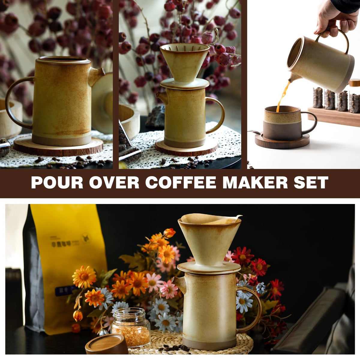 Ceramic Pour Over Coffee Set - Dripper & Mug