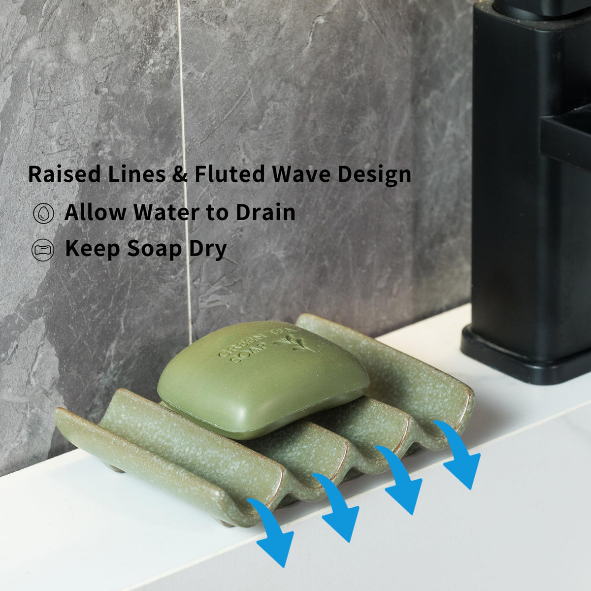 Ceramic Soap Dish - Grooved Drainage Design
