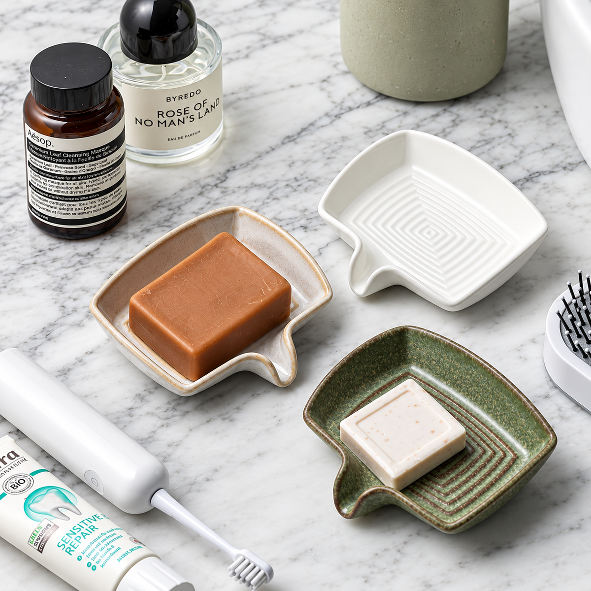 Ceramic Soap Dish - Waterfall Drainage Design