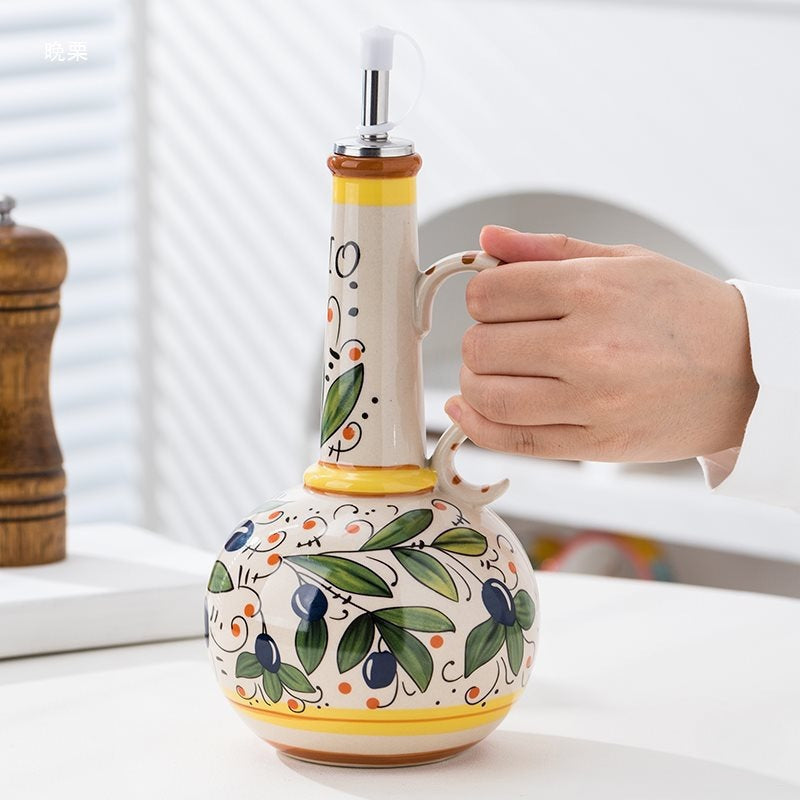 Ceramic Olive Oil Bottle - Mediterranean Design