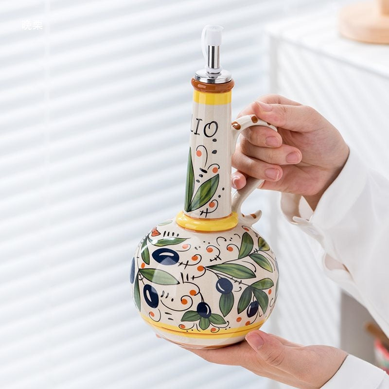 Ceramic Olive Oil Bottle - Mediterranean Design