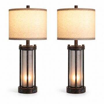 Column Lantern Table Lamps Set of 2
