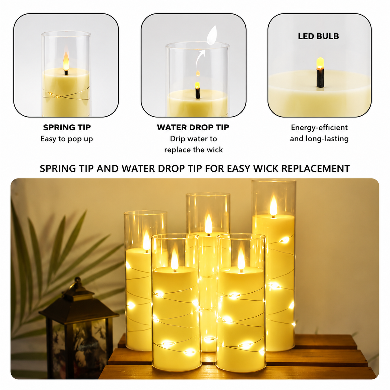 Smoky Glass Flameless Candle Set of 5