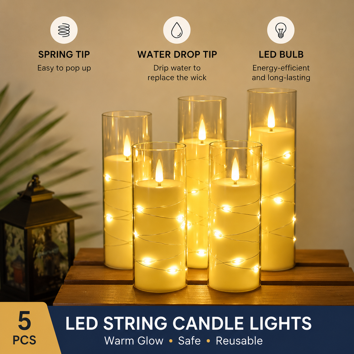 Smoky Glass Flameless Candle Set of 5