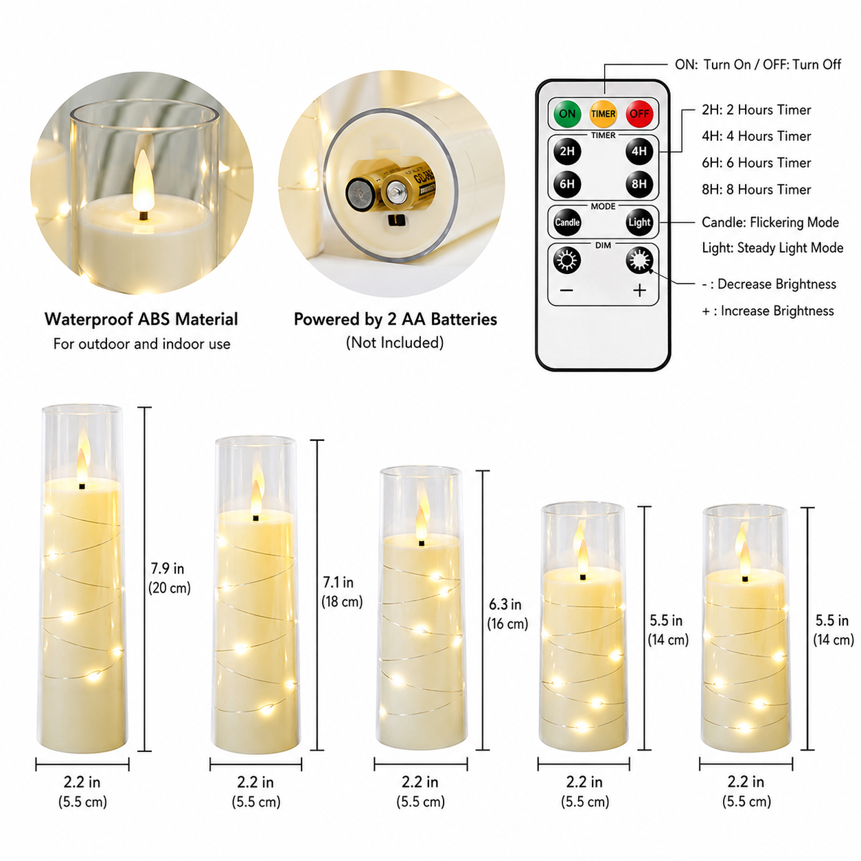 Smoky Glass Flameless Candle Set of 5