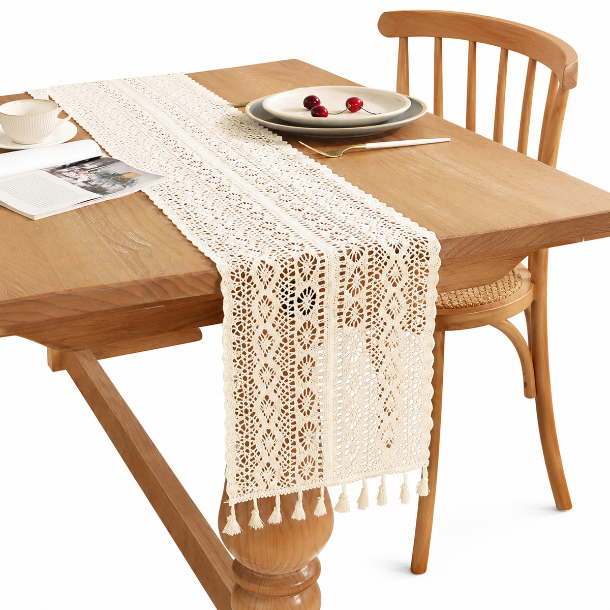 Bohemian Crochet Table Runner - Tassel Lace
