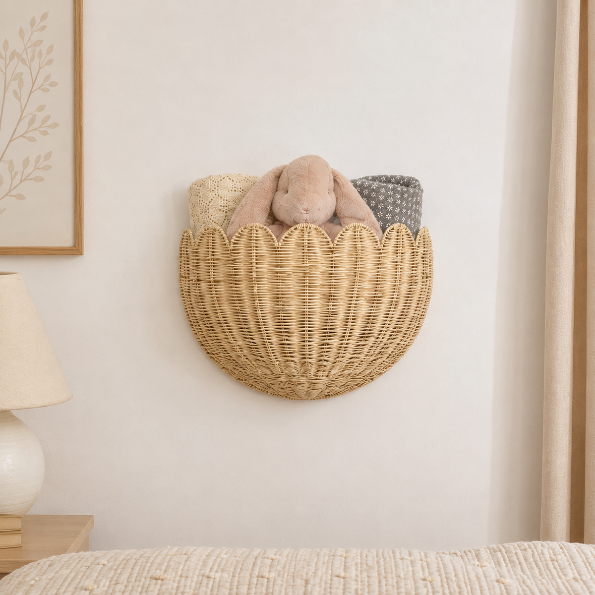 Scalloped Wicker Wall Basket - Handwoven Storage