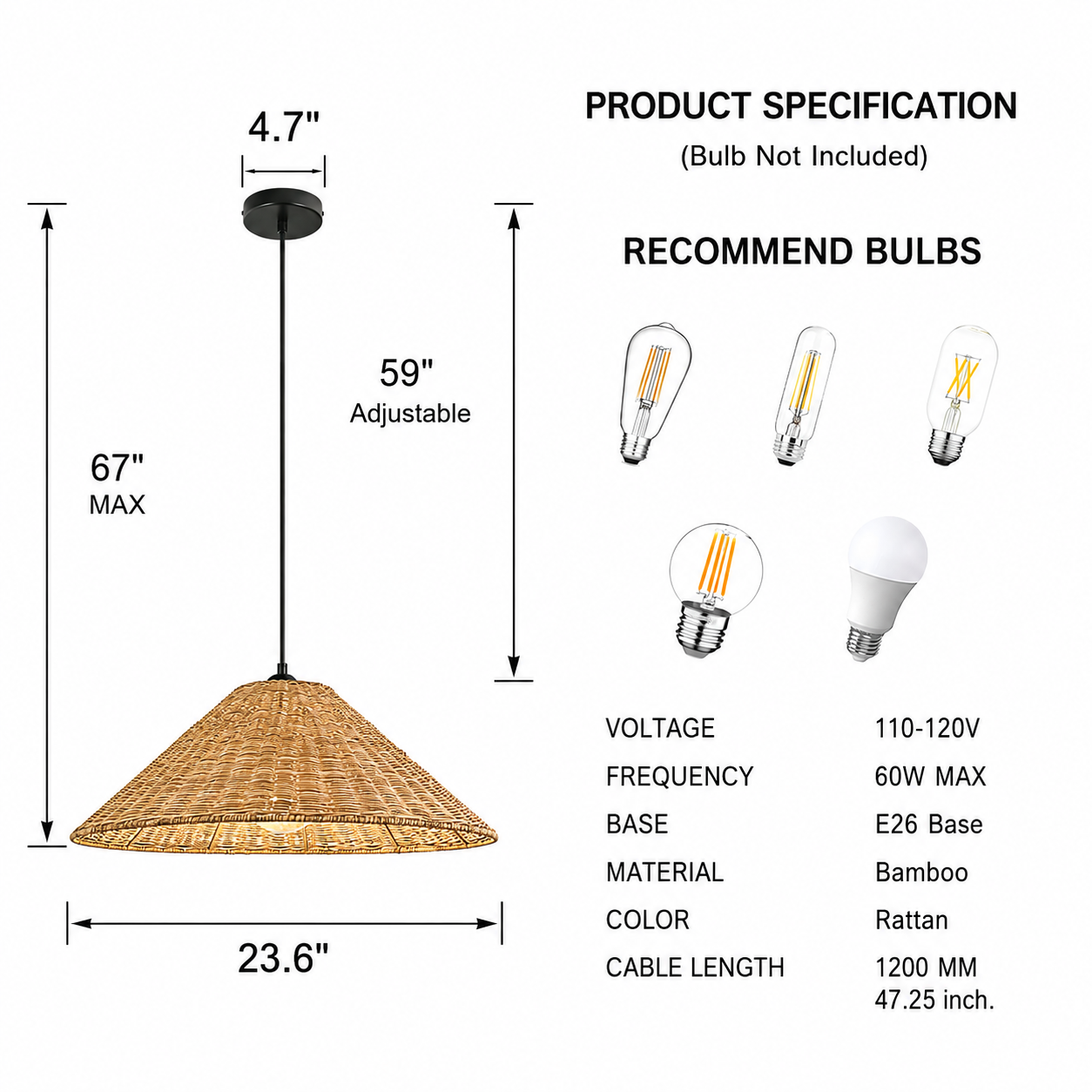 Large Rattan Dome Pendant Light