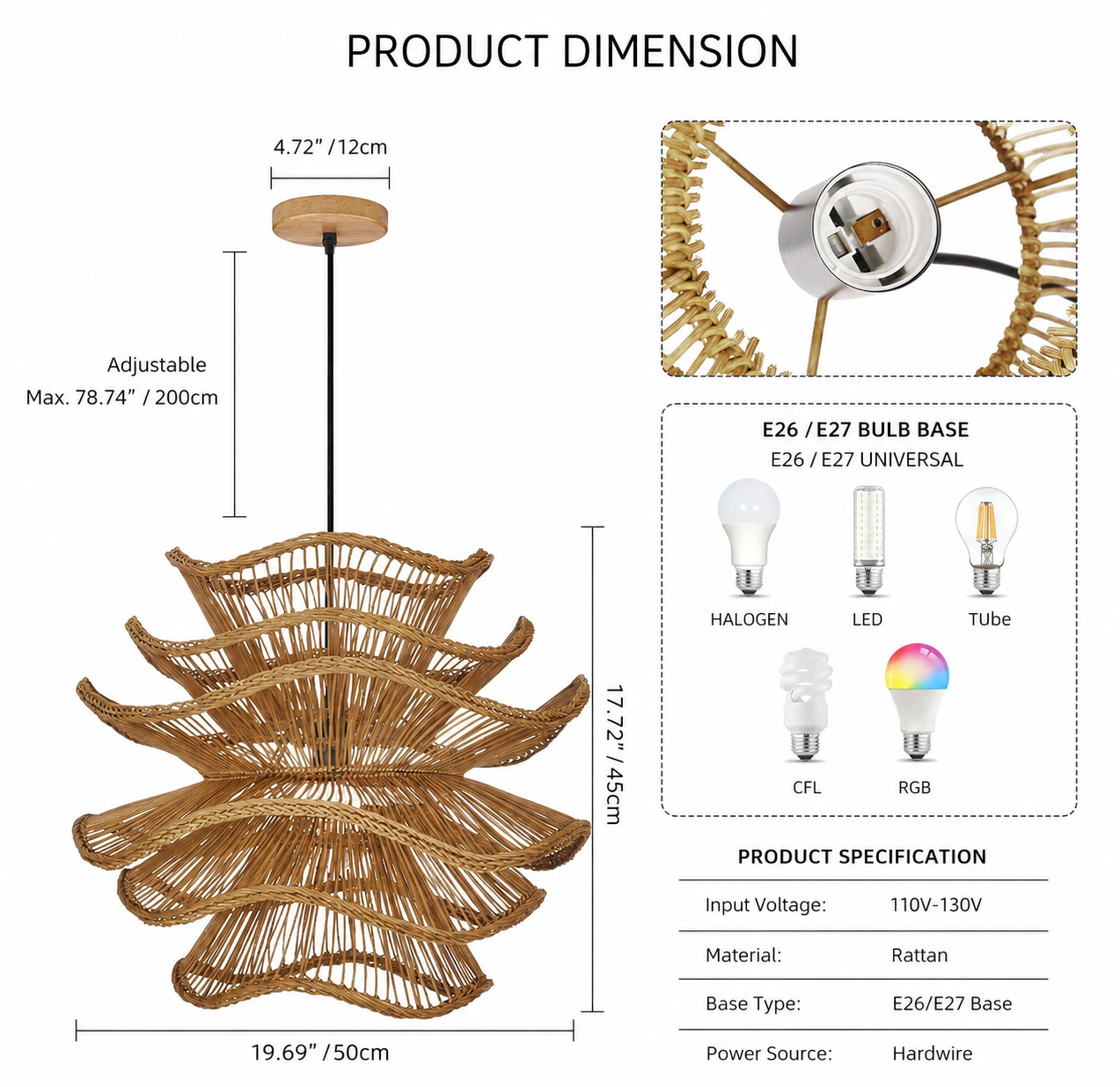 Layered Rattan Pendant Light