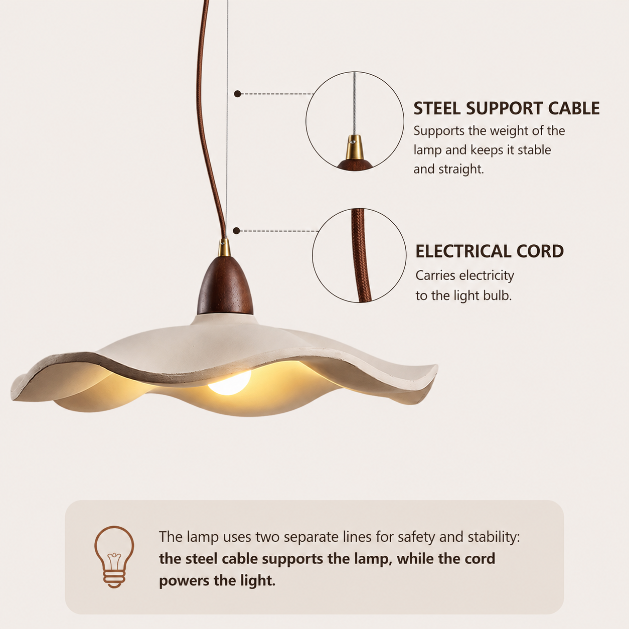 Lotus Cement Pendant Light 42cm | Wabi Sabi Japandi Ceiling Lamp