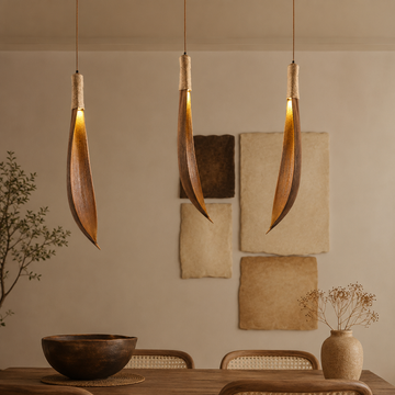 Japanese Wooden Leaf Pendant Light - Adjustable Hanging Lamp