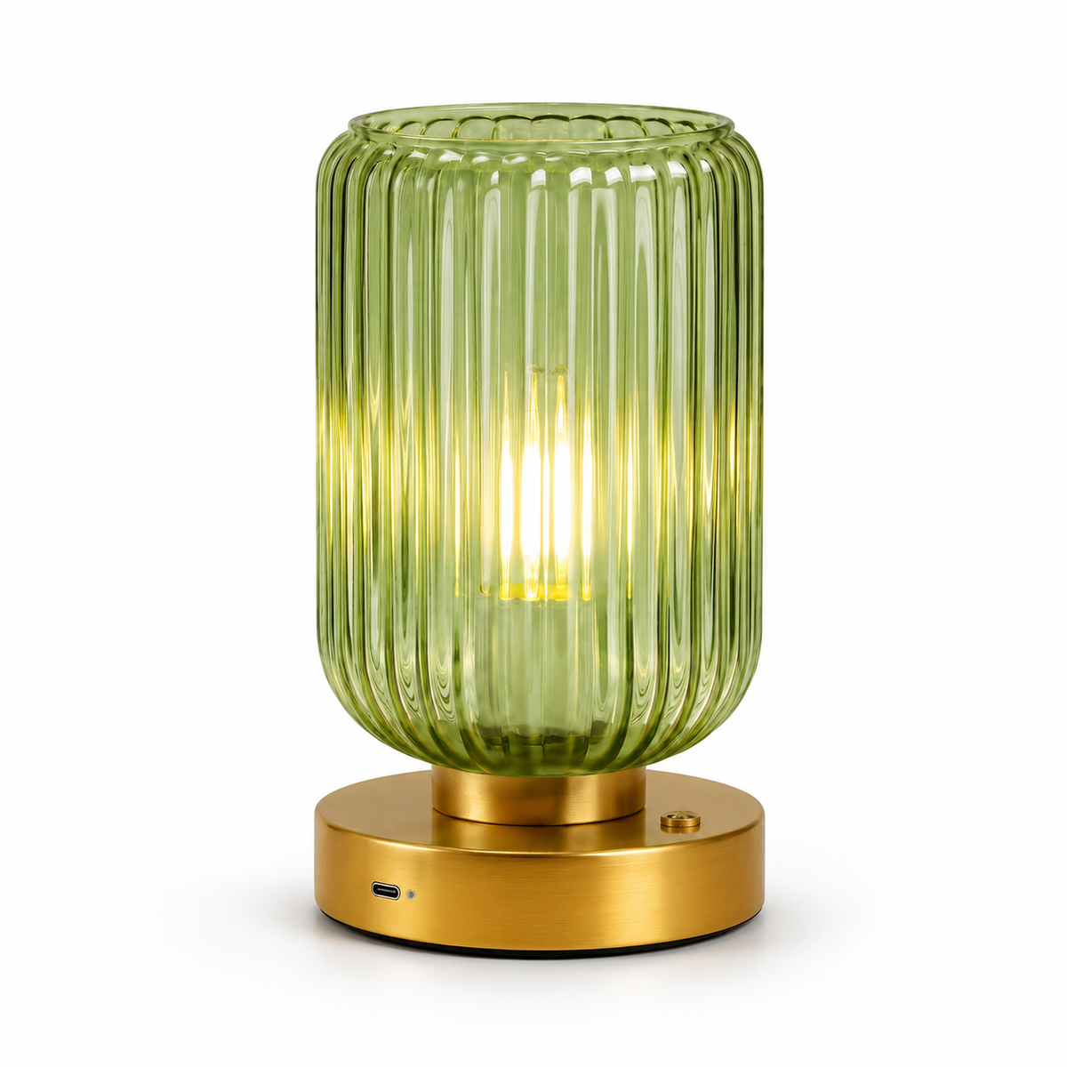Green Ribbed Glass Table Lamp