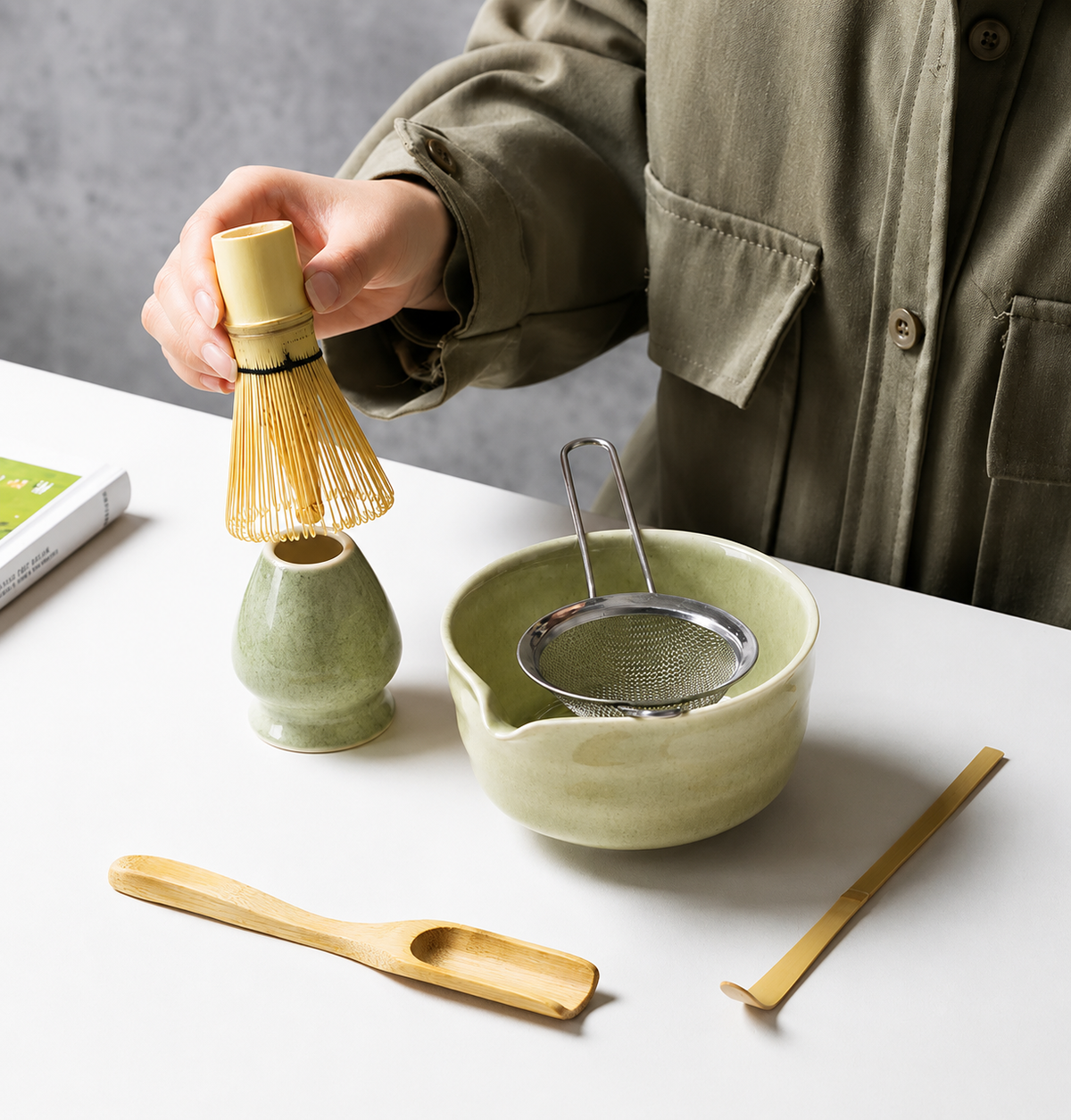Matcha Tea Set 6-Piece – Ceramic Bowl Bamboo Whisk Tea Kit